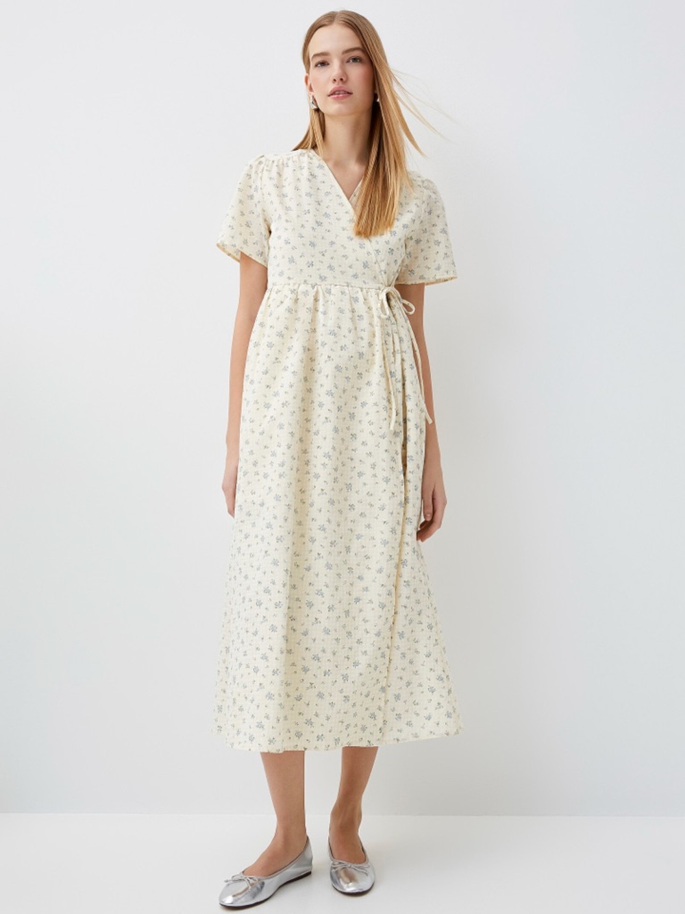 NWT Floral Wrap Midi Dress with Tie-Waist
